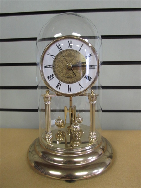 ELEGANT ANNIVERSARY CLOCK-WITH 12 TALL GLASS DOME