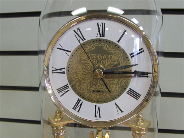 ELEGANT ANNIVERSARY CLOCK-WITH 12 TALL GLASS DOME