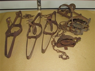 SIX OLD RUSTIC & RUSTY TRAPS FOR YOUR GAME ROOM OR CABIN DECOR