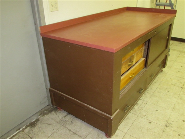 HUGE & SUPER STURDY CABINET WITH WORK SURFACE & LOTS OF DRAWERS