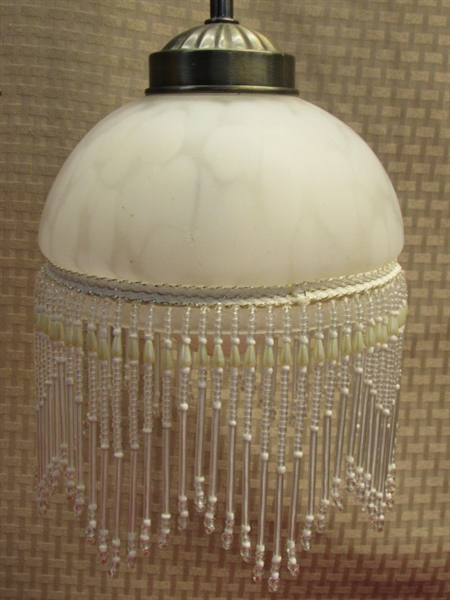 ELEGANT BRASS FINISH ACCENT LAMP WITH BEADED GLASS SHADE