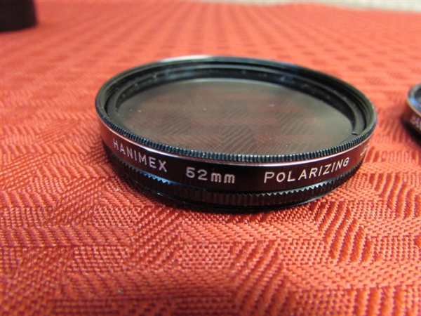 2 LENSES and 4 FILTERS FOR YOUR 35MM CAMERA -- 135MM & 28MM, PLUS CLOSE UP, SKYLIGHT & POLARIZING FILTERS