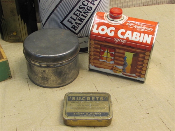 COLLECTION OF VINTAGE TINS & BOTTLES! RAWLEIGH'S ANTISEPTIC SALVE, BON AMI, OLD GLASS BOTTLES & MORE!
