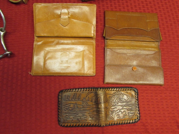 WILD FRONTIER LEATHER - RIFLE SCABBARD, TOOLED BOX, BELT, REINS WITH BIT, BOOK ON OUTLAWS & MUCH MORE