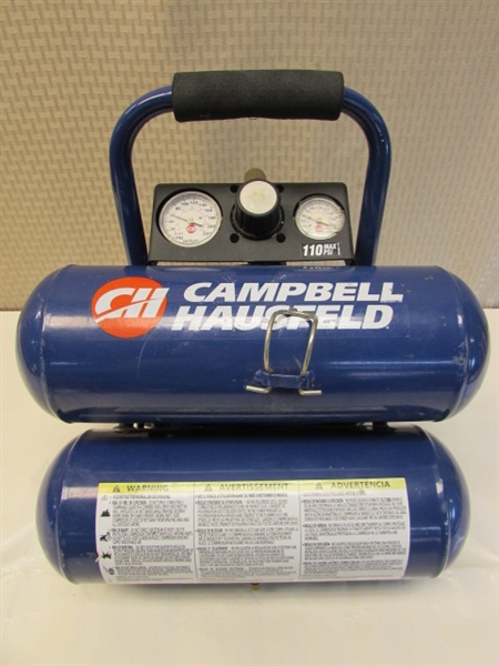 CAMPBELL HAUSFELD PORTABLE 2-GALLON TWINSTACK AIR COMPRESSOR-VERY HANDY