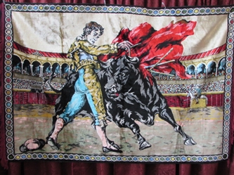 LARGE & COLORFUL VINTAGE MATADOR TAPESTRY