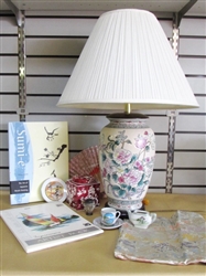 BEAUTIFUL ORIENTAL VASE STYLE ACCENT LAMP, BRUSH PAINTING KIT, TINY TEA POTS & CUPS & MORE