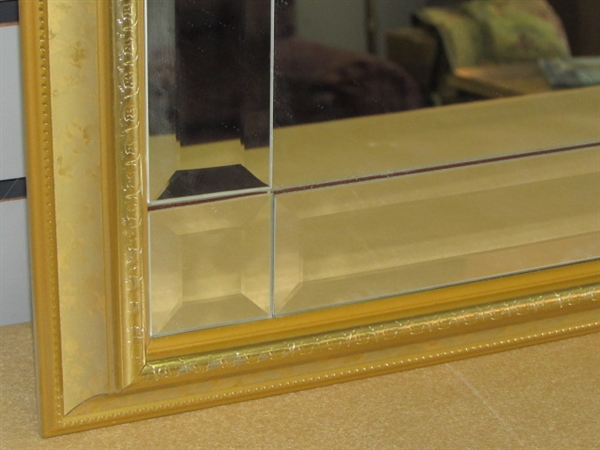 MIRROR, MIRROR ON THE WALL, SHOW THE PRETTIEST OF THEM ALL! BEVELED MIRROR IN BRIGHT GOLD FRAME
