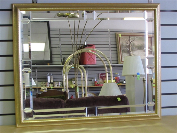 MIRROR, MIRROR ON THE WALL, SHOW THE PRETTIEST OF THEM ALL! BEVELED MIRROR IN BRIGHT GOLD FRAME