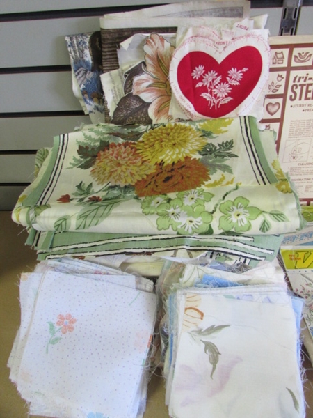 QUILTING & EMBROIDERY PIECES, SWEET ELECTRIC IRON, MUSLIN FABRIC, IRON ON TRANSFERS, & MORE!