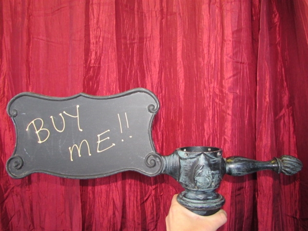 OLD FASHIONED WROUGHT IRON CHALKBOARD SIGN-BUY ME!