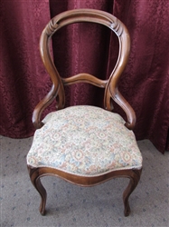 ANTIQUE VICTORIAN CARVED BALLOON BACK & UPHOLSTERED CHAIR