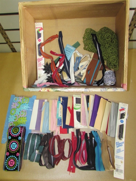 ATTENTION SEWERS & CRAFTERS! HUGE LOT- BUTTONS, BINDINGS,VELCRO, SCISSORS, NOTIONS & BOBBINS & MORE
