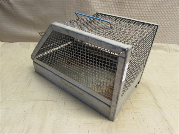 HAVAHART LIVE ANIMAL CAGE TRAP & ANTIQUE METAL SMALL ANIMAL CAGE