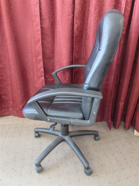 VERY NICE BLACK LEATHER ADJUSTABLE - EXECUTIVE OFFICE CHAIR