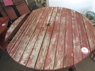 RUSTIC ALL WOOD ROUND PICNIC TABLE