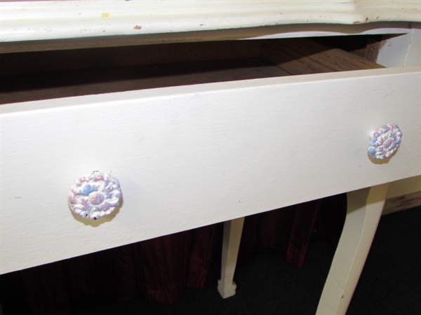 SWEET SHABBY CHIC VANITY WITH ORNATE DRAWER PULLS