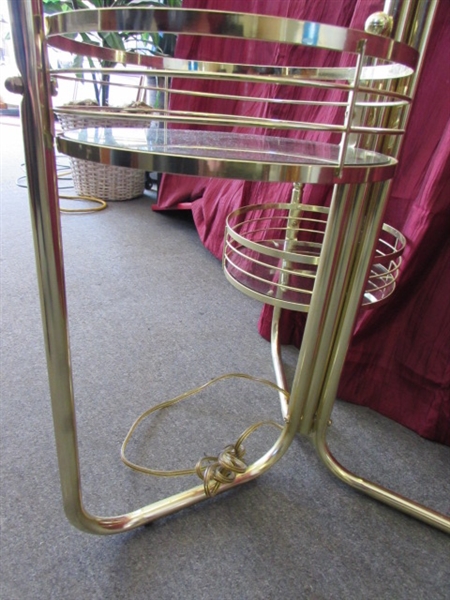 ATTRACTIVE POLISHED BRASS FLOOR LAMP WITH THREE TIERED HOLDERS-PLANT STAND? YOU NAME IT!
