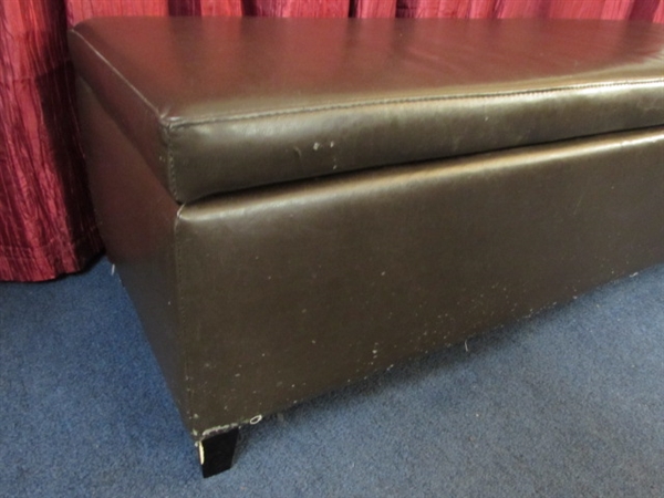 UPHOLSTERED FAUX LEATHER STORAGE BENCH