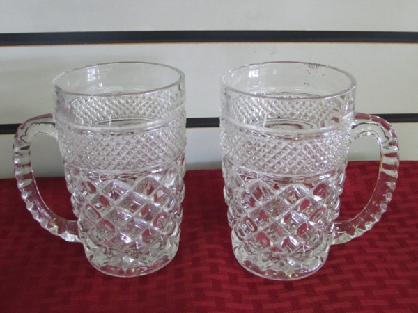 VINTAGE WEXFORD GLASS! CRUET, TWO COVERED DISHES, GOBLETS LARGE & SMALL, HIGHBALL & JUICE GLASSES & MUGS