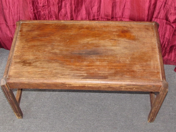 PRIMITIVE WOOD BENCH, ALSO MAKES A CUTE PLANT STAND
