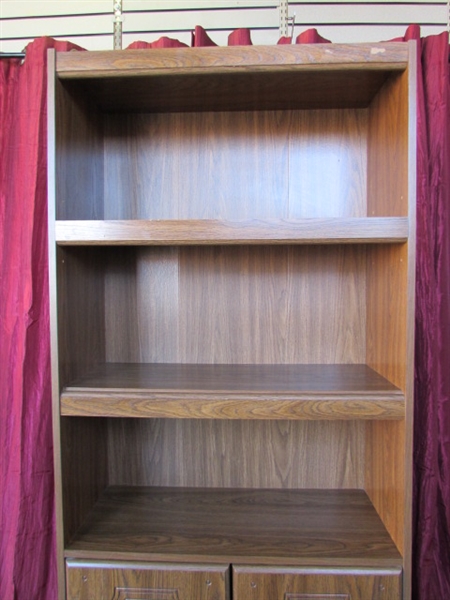 SLEEK BOOKCASE CABINET WITH 2 SHELVES & 2-DOOR CLOSED STORAGE SPACE AT BOTTOM
