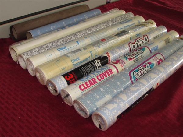 LINE YOUR DRAWERS & CUPBOARDS-FIVE FULL ROLLS OF CONTACT PAPER & 6 PARTIALS