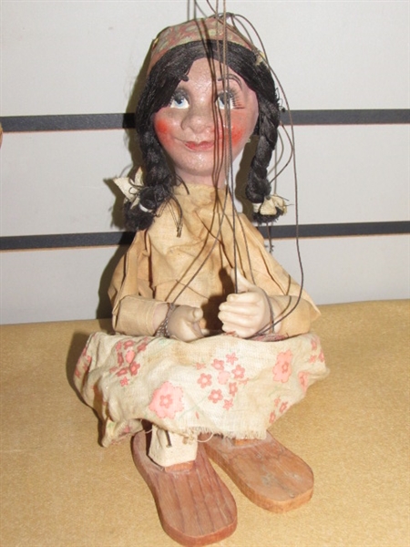 TWO VERY OLD MEXICAN FOLK ART MARIONETTES! A MARIACHI & A MAIDEN