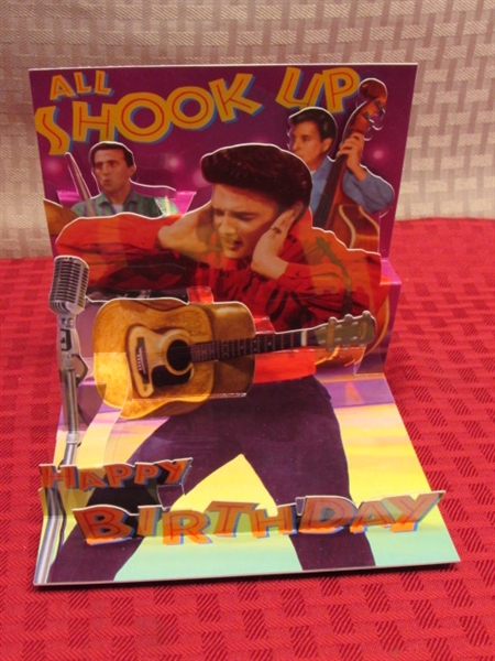 THE KING COLLECTIBLES! ELVIS FRAME, MUSICAL ORNAMENT WITH CHANGING IMAGES, POP UP CARD & MORE