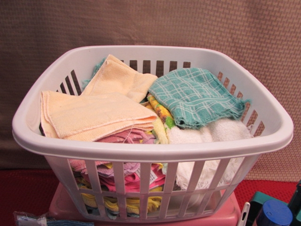 TWO HAMPERS FULL OF RAGS & CLEANING SUPPLIES FOR YOUR BIG SPRING CLEAN