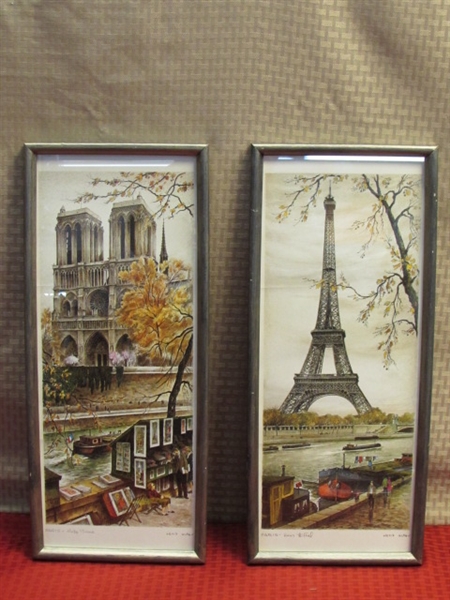 PAIR OF FABULOUS VINTAGE FRAMED PRINTS OF PARIS-THE EIFFEL TOWER & NOTRE DAME CATHEDRAL