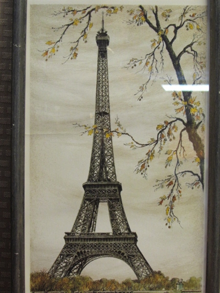 PAIR OF FABULOUS VINTAGE FRAMED PRINTS OF PARIS-THE EIFFEL TOWER & NOTRE DAME CATHEDRAL