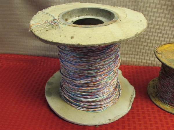 THREE SPOOLS OF TELEPHONE WIRE-GREAT FOR CRAFTING ETC.