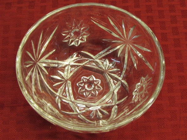 ELEGANT PRESSED GLASS DISHES FOR YOUR NEXT GARDEN PARTY OR SHOWER & TWO TIER LAZY SUSAN BONBON PLATE