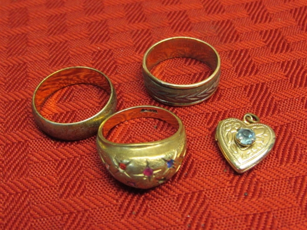 VINTAGE JEWELRY!  SPARKLING RHINESTONES, GOLD FILLED RINGS, SILVER CHILDS BRACELET & MORE