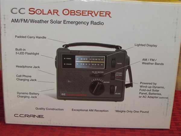 LIKE NEW CC SOLAR OBSERVER AM/FM/WEATHER SOLAR EMERGENCY RADIO