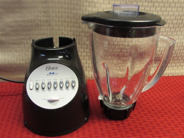 NICE OSTER 14 SPEED BLENDER, STURDY DRINKING GLASSES, TO GO CUPS & MORE