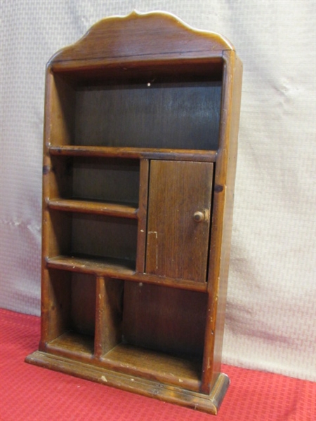 SUPER CUTE ALL WOOD SHELF GREAT FOR PERFUMES IN THE BATHROOM, SPICES IN THE KITCHEN OR KNICK KNACKS