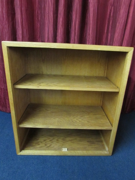 OAK INSERT WITH TWO SHELVES FITS INSIDE SHELVING UNITS IN PREVIOUS LOTS