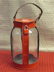 VINTAGE NEW MOONSHINE JAR SAVINGS BANK WITH LEATHER CARRY CASE & LOCK