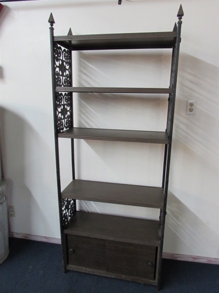 FIVE SHELF UNIT WITH CABINET STORAGE AT THE BOTTOM