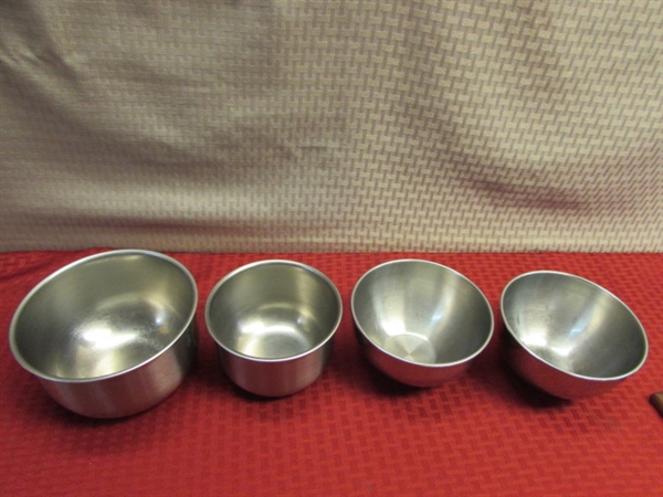 FOR YOUR CAMP KITCHEN!  STAINLESS STEEL BOWLS, FLATWARE, LARGE LADLE & MORE