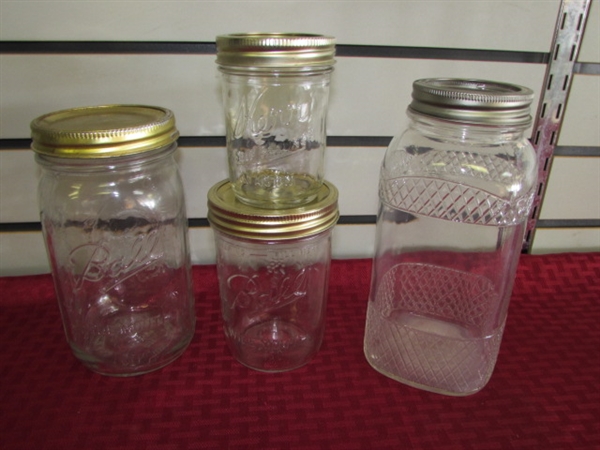 MASON JARS & CANISTERS INCLUDES BALL, KERR, WIRE BAIL TOP & MORE
