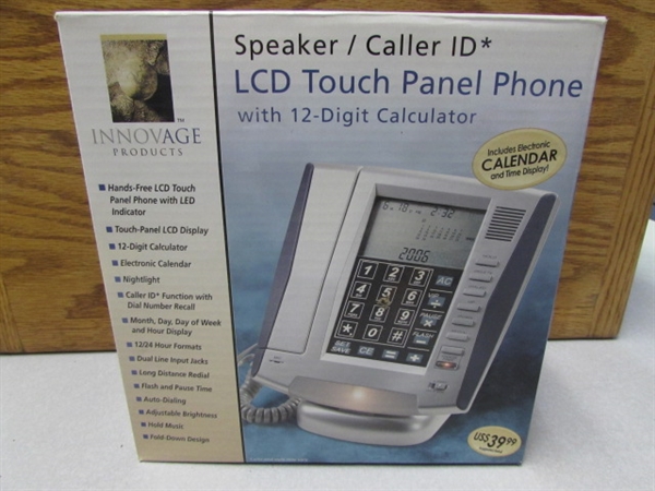 NEW IN BOX INNOVAGE LCD TOUCH PANEL PHONE WITH CALENDAR, TIME DISPLAY & CALCULATOR