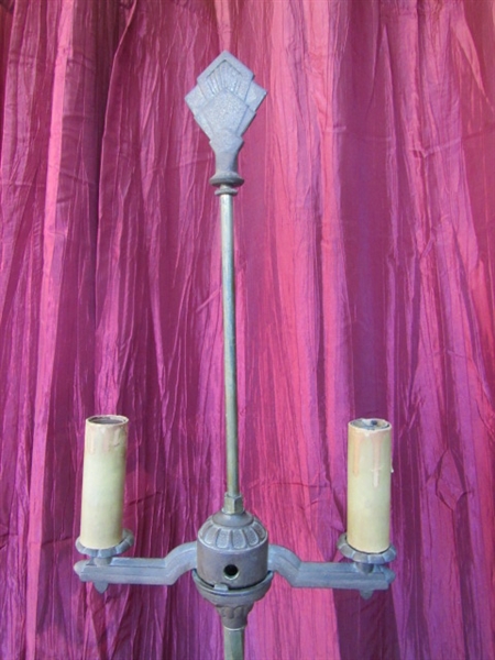 ART DECO ANTIQUE CAST IRON & BRONZE FLOOR LAMP