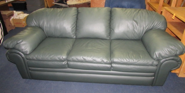 PLUSH FOREST GREEN LEATHER SOFA