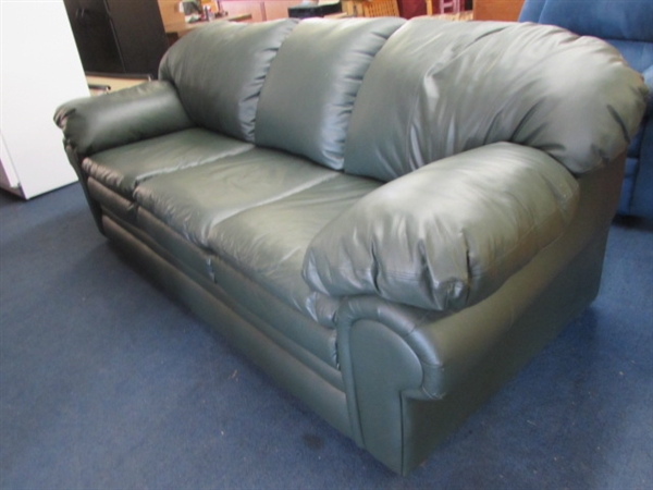PLUSH FOREST GREEN LEATHER SOFA
