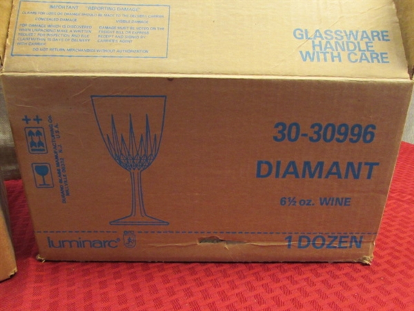 SUMMER WEDDING?  2 DOZEN NEW IN BOX DIAMANT BY LUMINARC WINE & BEVERAGE GLASSES