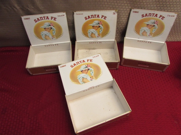 SIX VINTAGE CIGAR BOXES-GREAT FOR STORING SMALL ITEMS!
