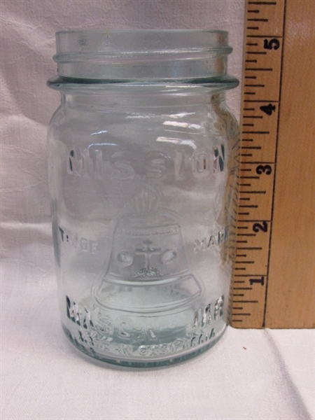 RARE COLLECTIBLE BLUE MISSION MASON JAR WITH EMBOSSED BELL TRADE MARK